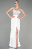 Robe de Soirée Longue Satin Blanc ABU3312
