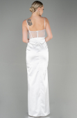Robe de Soirée Longue Satin Blanc ABU3312