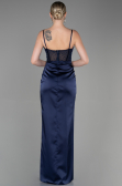 Robe de Soirée Longue Satin Bleu Marine ABU3312