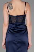 Robe de Soirée Longue Satin Bleu Marine ABU3312