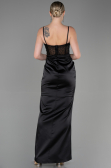 Robe de Soirée Longue Satin Noir ABU3312