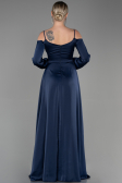 Robe de Soirée Longue Satin Bleu Marine ABU2339