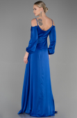 Robe de Soirée Longue Satin Bleu Saxe ABU2339