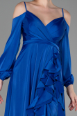 Robe de Soirée Longue Satin Bleu Saxe ABU2339