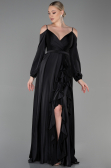 Robe de Soirée Longue Satin Noir ABU2339