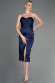 Robe de Cérémonie Midi Satin Bleu Marine ABK1845