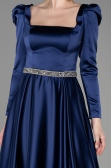 Robe de Soirée Longue Satin Bleu Marine ABU3316