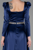 Robe de Soirée Longue Satin Bleu Marine ABU3316