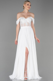 Robe de Soirée Longue Mousseline Blanc ABU3310