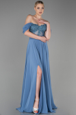 Robe de Soirée Longue Mousseline Indigo ABU3310