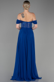 Robe de Soirée Longue Mousseline Bleu Saxe ABU3310