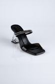 Chaussons de Soirée à Talon Cuir Noir AB219