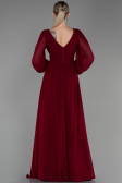 Robe De Soirée Mousseline Longue Rouge Bordeaux ABU1702