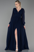 Robe De Soirée Mousseline Longue Bleu Marine ABU1702