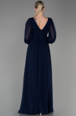 Robe De Soirée Mousseline Longue Bleu Marine ABU1702