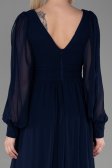 Robe De Soirée Mousseline Longue Bleu Marine ABU1702