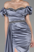 Robe de Soirée Longue Satin Gris ABU3331