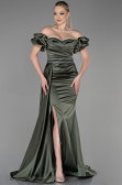 Robe de Soirée Longue Satin Kaki ABU3331