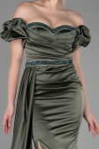 Robe de Soirée Longue Satin Kaki ABU3331