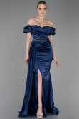 Robe de Soirée Longue Satin Bleu Marine ABU3331