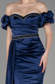 Robe de Soirée Longue Satin Bleu Marine ABU3331