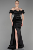 Robe de Soirée Longue Satin Noir ABU3331