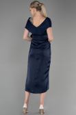 Robe De Cérémonie Satin Courte Bleu Marine ABK1107