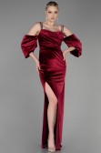 Robe de Soirée Longue Velours Rouge Bordeaux ABU3335
