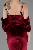 Robe de Soirée Longue Velours Rouge Bordeaux ABU3335