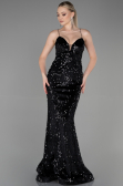 Robe Queue de Poisson Longue Velours Noir ABU2787
