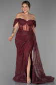 Robe de Soirée Grande Taille Longue Rouge Bordeaux ABU3097