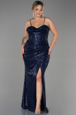 Robe Grande Taille Longue Squameuse Bleu Marine ABU3322