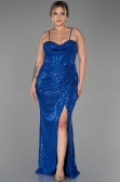 Robe Grande Taille Longue Squameuse Bleu Saxe ABU3322