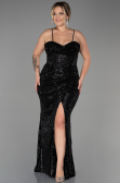 Robe Grande Taille Longue Squameuse Noir ABU3322