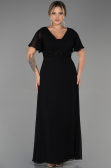 Robe de Soirée Grande Taille Longue Mousseline Noir ABU2308