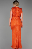 Robe de Soirée Grande Taille Longue Squameuse Orange ABU3115