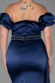 Robe de Soirée Grande Taille Longue Satin Bleu Marine ABU3332