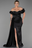 Robe de Soirée Grande Taille Longue Satin Noir ABU3332