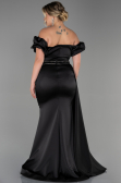 Robe de Soirée Grande Taille Longue Satin Noir ABU3332