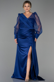 Robe Grande Taille Longue Satin Bleu Marine ABU2759