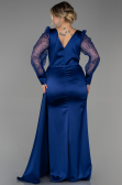 Robe Grande Taille Longue Satin Bleu Marine ABU2759