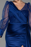 Robe Grande Taille Longue Satin Bleu Marine ABU2759