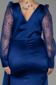 Robe Grande Taille Longue Satin Bleu Marine ABU2759