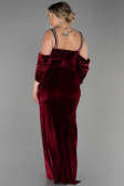 Robe de Soirée Grande Taille Longue Velours Rouge Bordeaux ABU3336