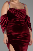Robe de Soirée Grande Taille Longue Velours Rouge Bordeaux ABU3336