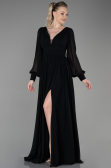 Robe De Soirée Mousseline Longue Noir ABU1702