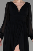 Robe De Soirée Mousseline Longue Noir ABU1702