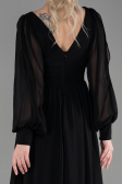 Robe De Soirée Mousseline Longue Noir ABU1702