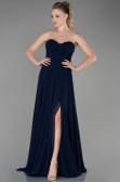 Robe de Soirée Longue Mousseline Bleu Marine ABU3343