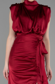 Robe De Soirée Satin Longue Rouge Bordeaux ABU2133